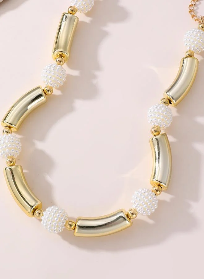 Take Two Faux Pearl Gold Tone Necklace